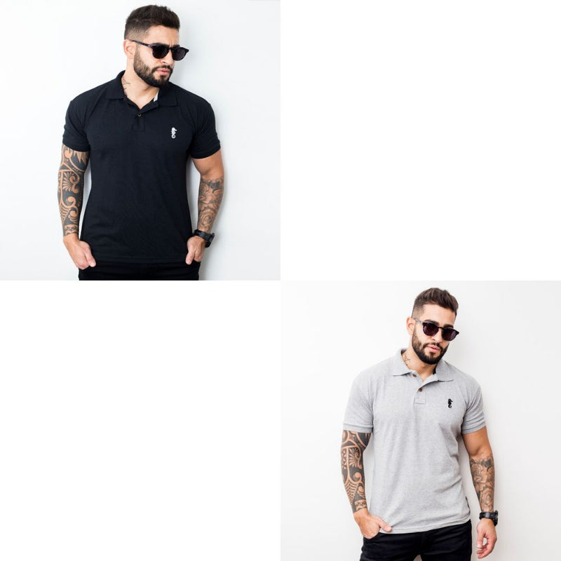Kit com 2 camisas Polo - Preto e Cinza Claro