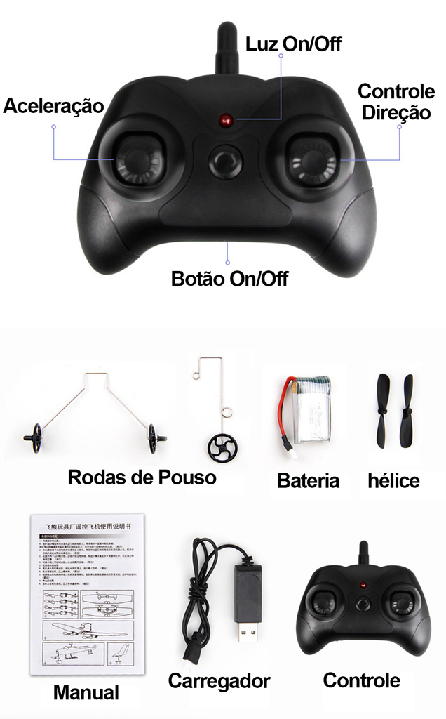 Avião Inquebrável de Controle Remoto Infantil Profissional - Aircraft